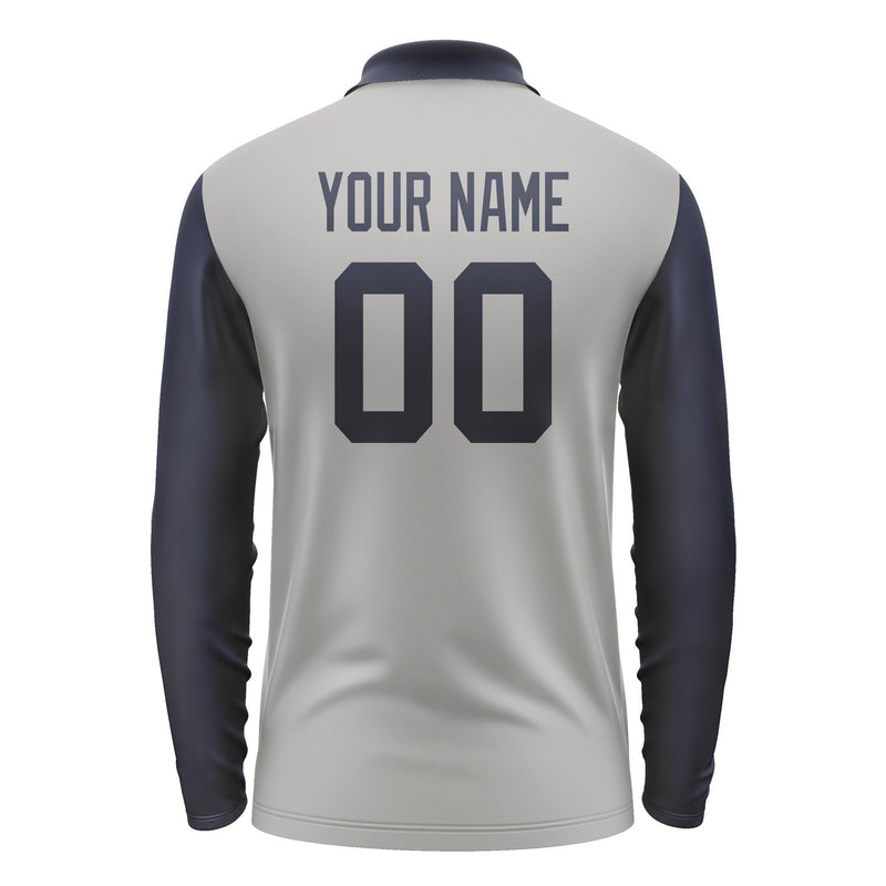 Custom Gray Navy Long Sleeve Polo Shirt Pl041111B111