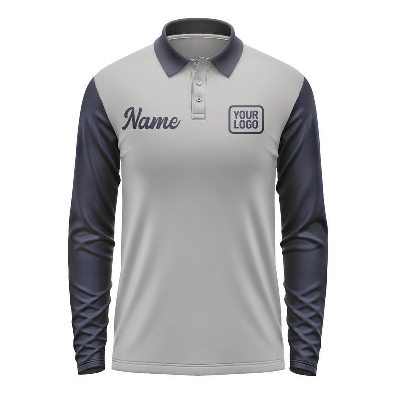 Custom Gray Navy Long Sleeve Polo Shirt Pl041111B111