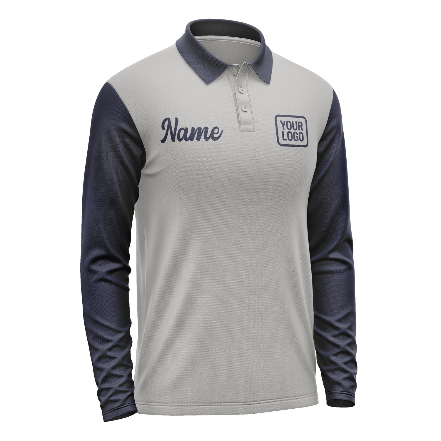Custom Gray Navy Long Sleeve Polo Shirt Pl041111B111