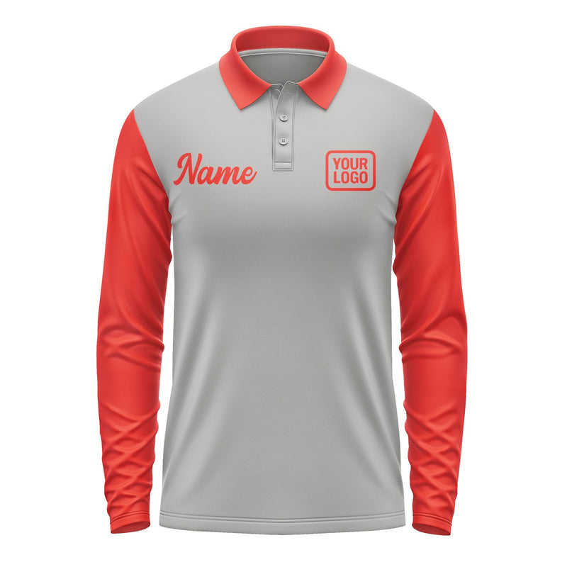 Custom Gray Orange Red Long Sleeve Polo Shirt Pl041212B112
