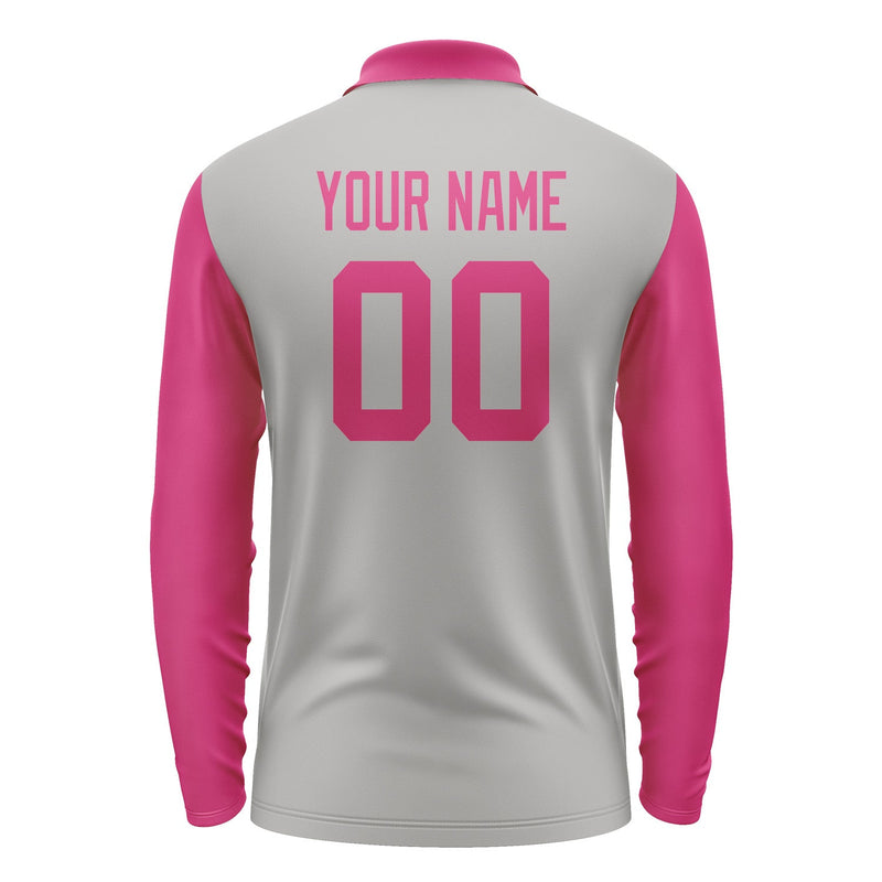 Custom Gray Pink Long Sleeve Polo Shirt Pl041313B113
