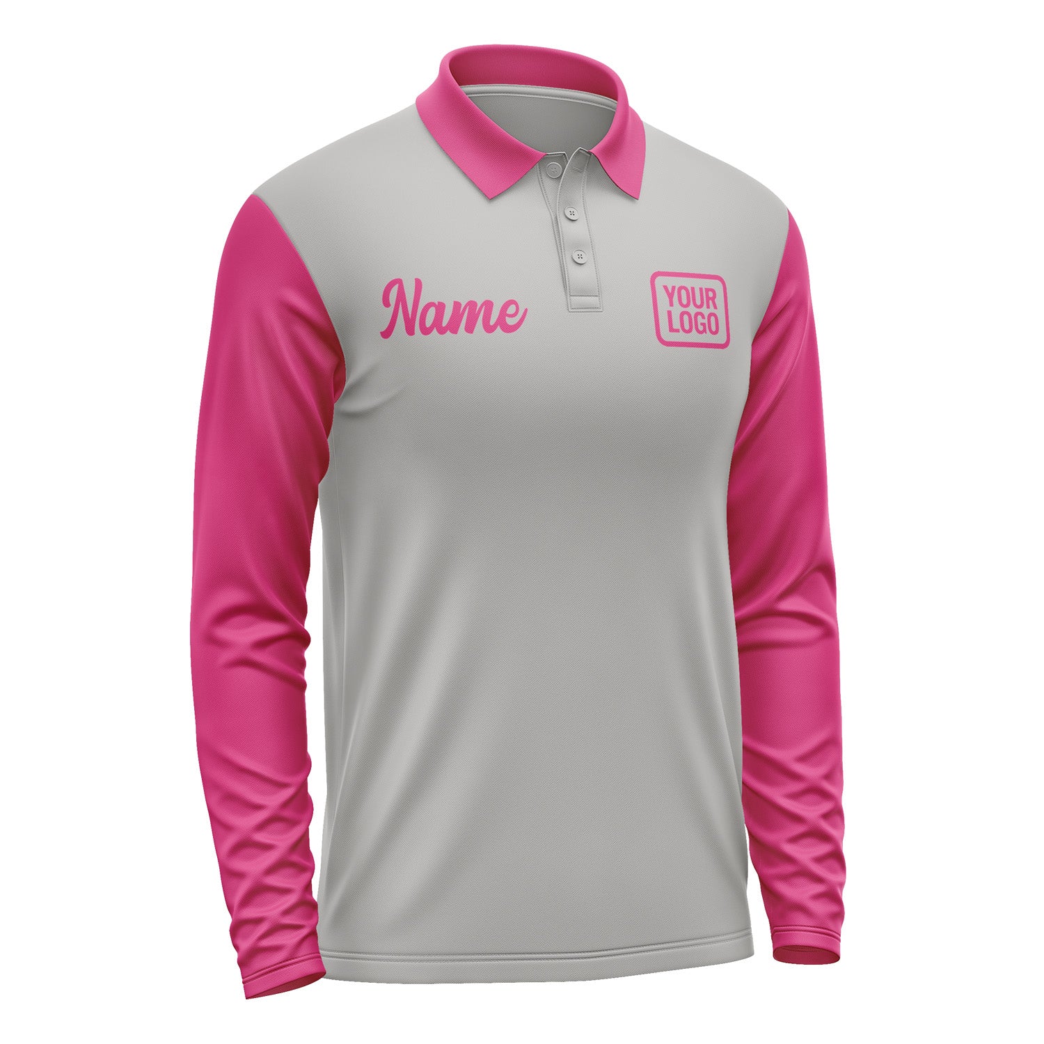 Custom Gray Pink Long Sleeve Polo Shirt Pl041313B113