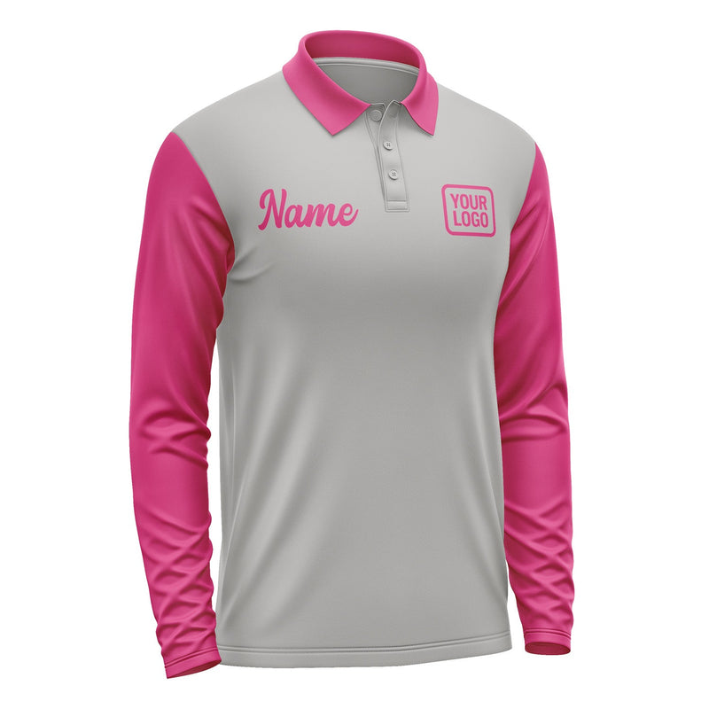 Custom Gray Pink Long Sleeve Polo Shirt Pl041313B113