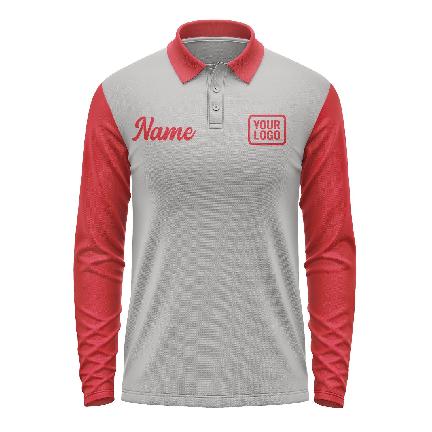Custom Gray Red Long Sleeve Polo Shirt Pl041414B114