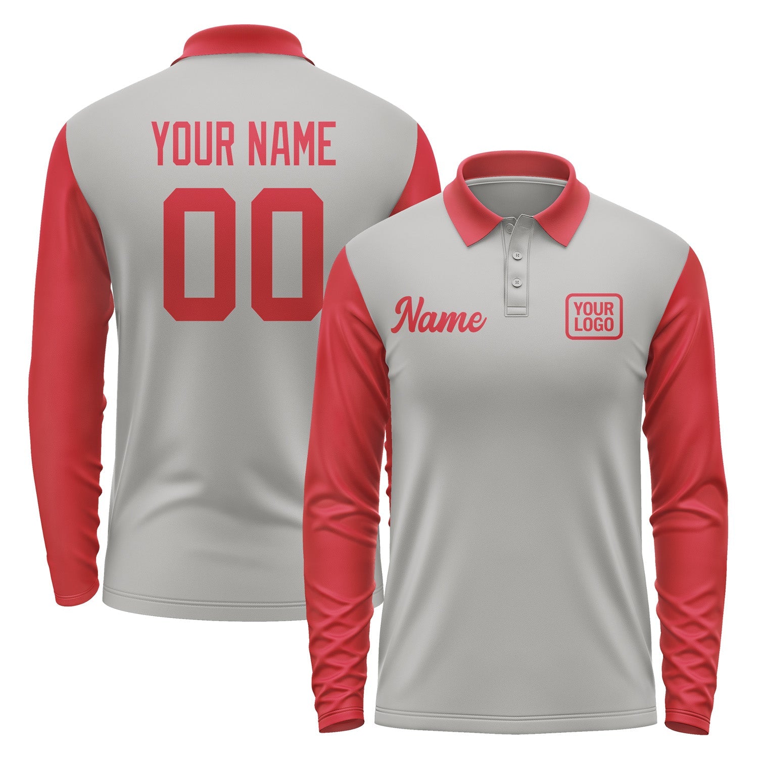 Custom Gray Red Long Sleeve Polo Shirt Pl041414B114