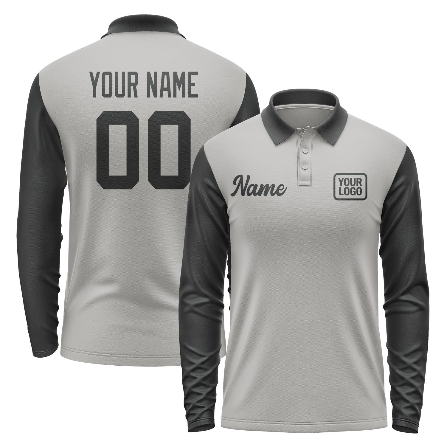 Custom Gray Black Long Sleeve Polo Shirt Pl041717B117