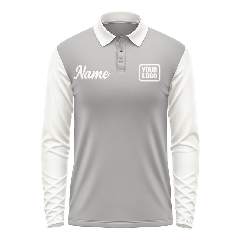 Custom Gray White Long Sleeve Polo Shirt Pl041818B118
