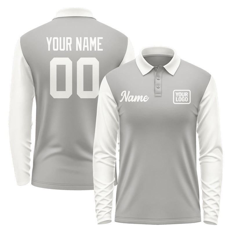 Custom Gray White Long Sleeve Polo Shirt Pl041818B118