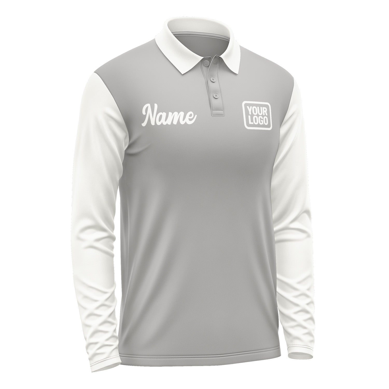 Custom Gray White Long Sleeve Polo Shirt Pl041818B118