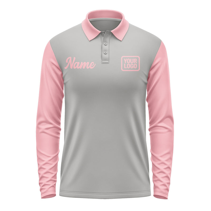 Custom Gray Light Pink Long Sleeve Polo Shirt Pl042121B121
