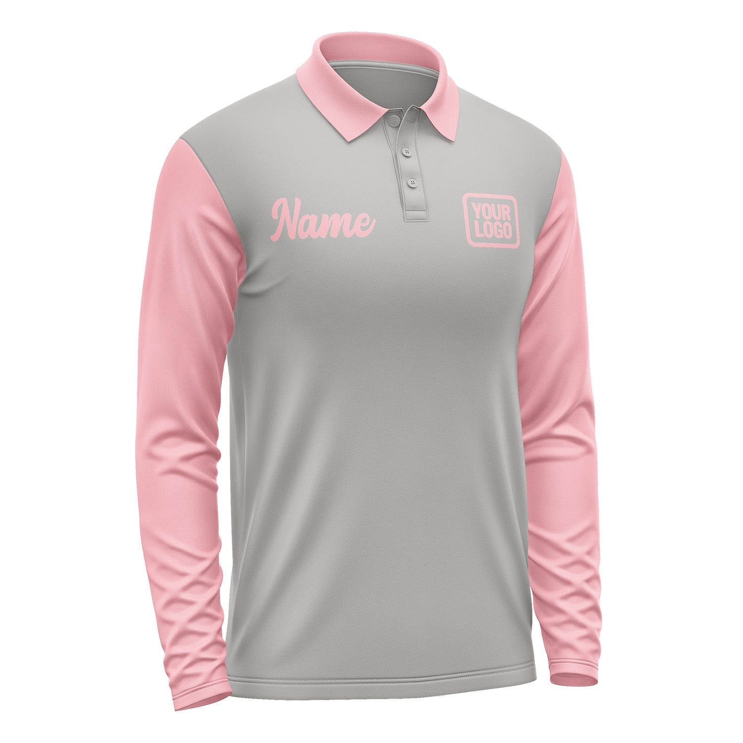 Custom Gray Light Pink Long Sleeve Polo Shirt Pl042121B121