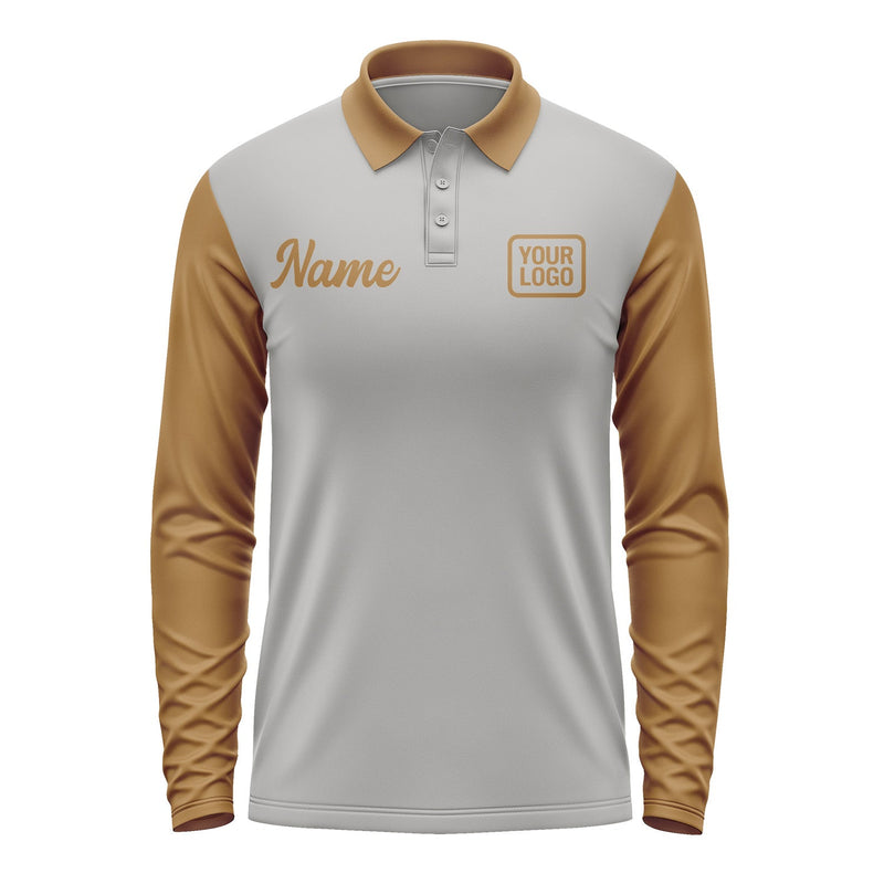 Custom Gray Khaki Long Sleeve Polo Shirt Pl042222B122