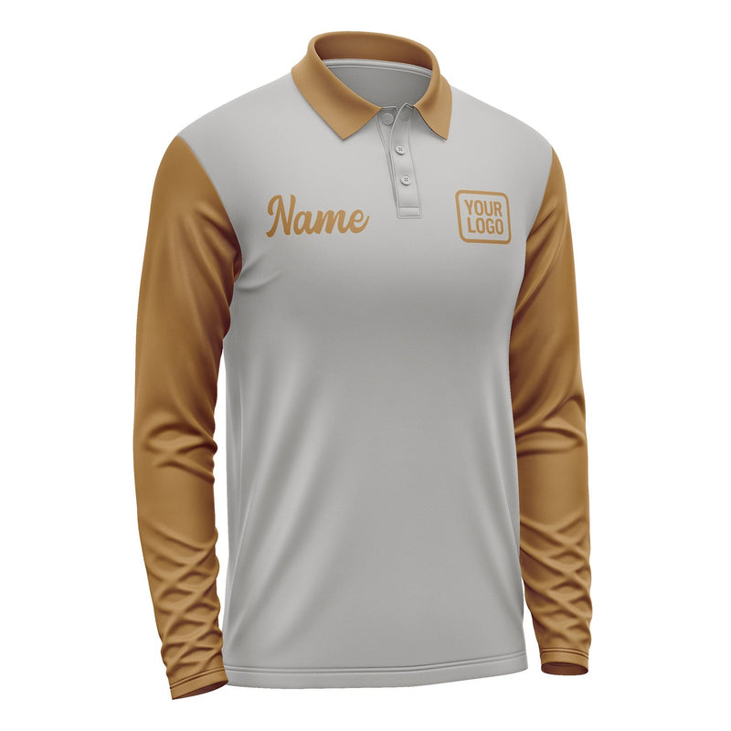 Custom Gray Khaki Long Sleeve Polo Shirt Pl042222B122