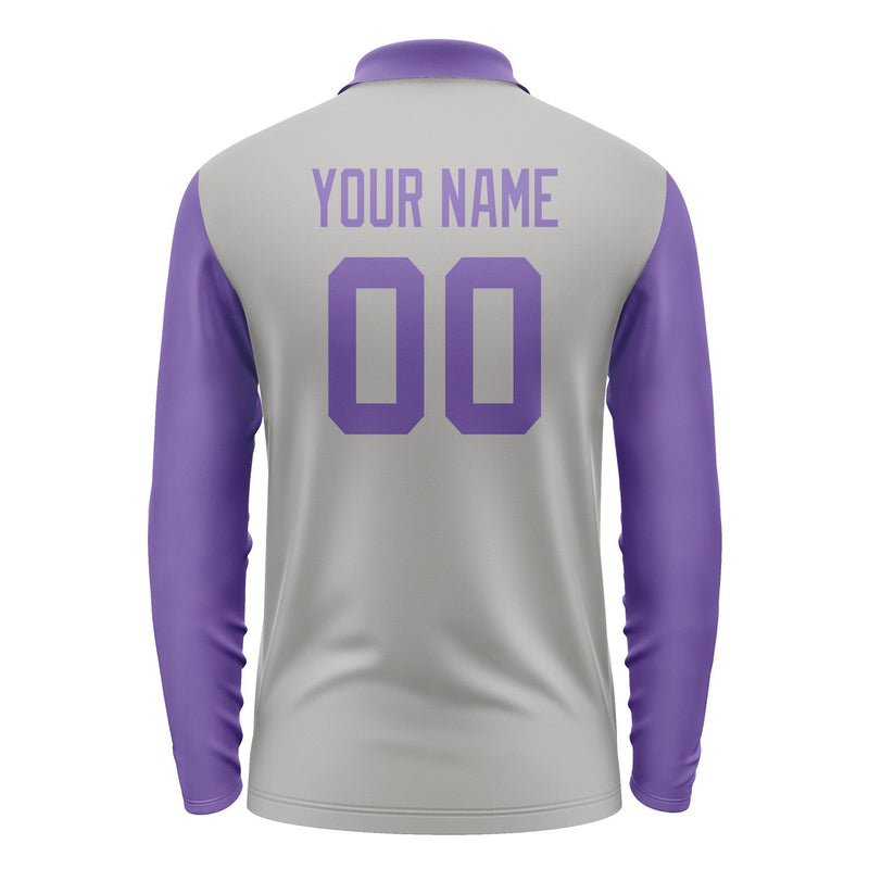 Custom Gray Light Purple Long Sleeve Polo Shirt Pl042323B123