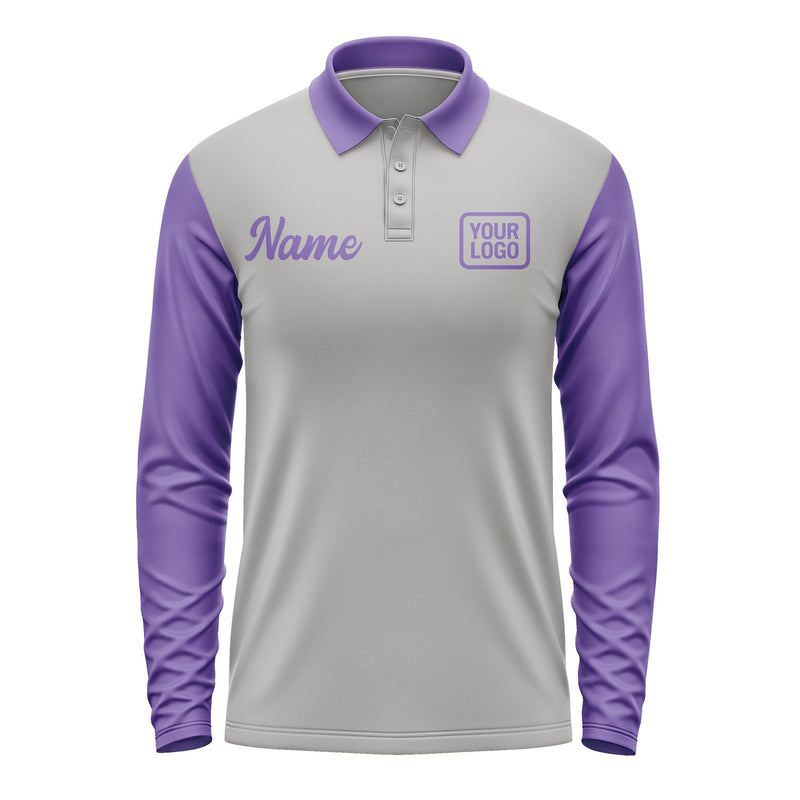 Custom Gray Light Purple Long Sleeve Polo Shirt Pl042323B123