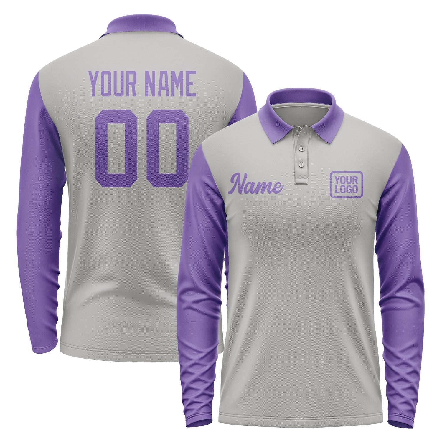 Custom Gray Light Purple Long Sleeve Polo Shirt Pl042323B123