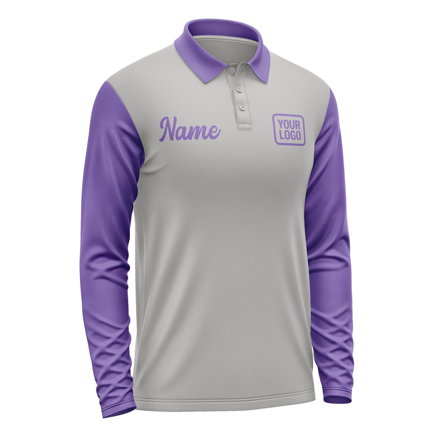 Custom Gray Light Purple Long Sleeve Polo Shirt Pl042323B123
