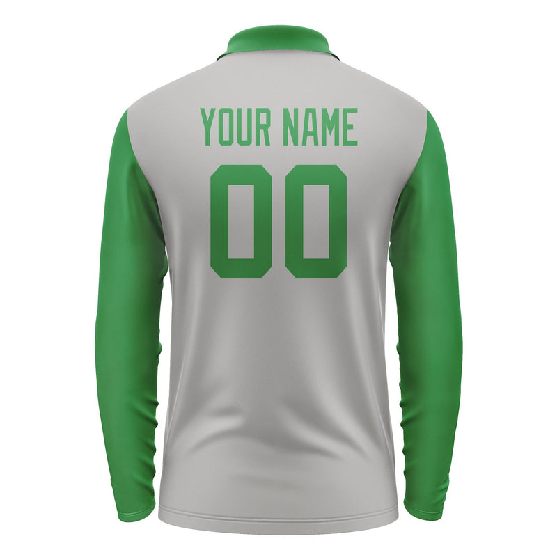 Custom Gray Emerald Green Long Sleeve Polo Shirt Pl042424B124
