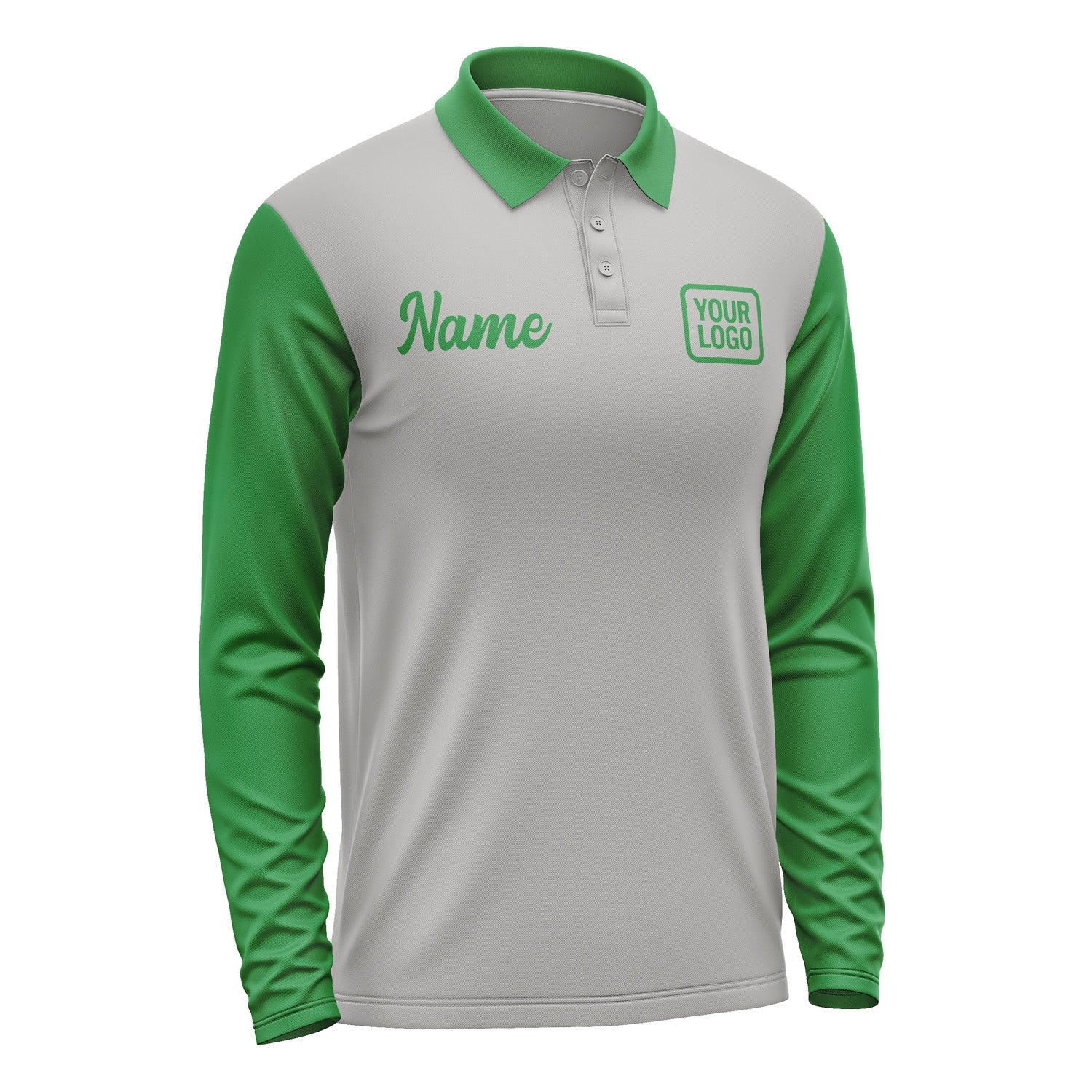 Custom Gray Emerald Green Long Sleeve Polo Shirt Pl042424B124
