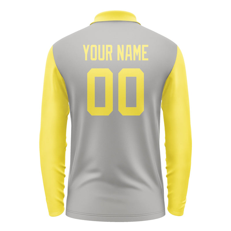 Custom Gray Light Yellow Long Sleeve Polo Shirt Pl042626B126