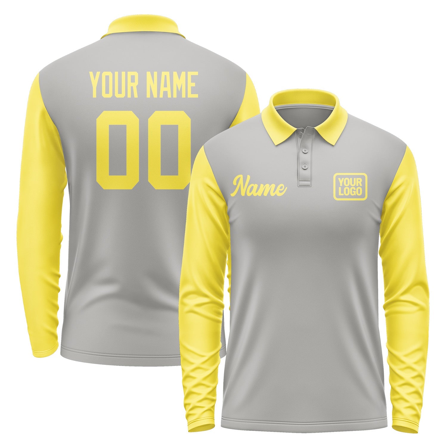 Custom Gray Light Yellow Long Sleeve Polo Shirt Pl042626B126