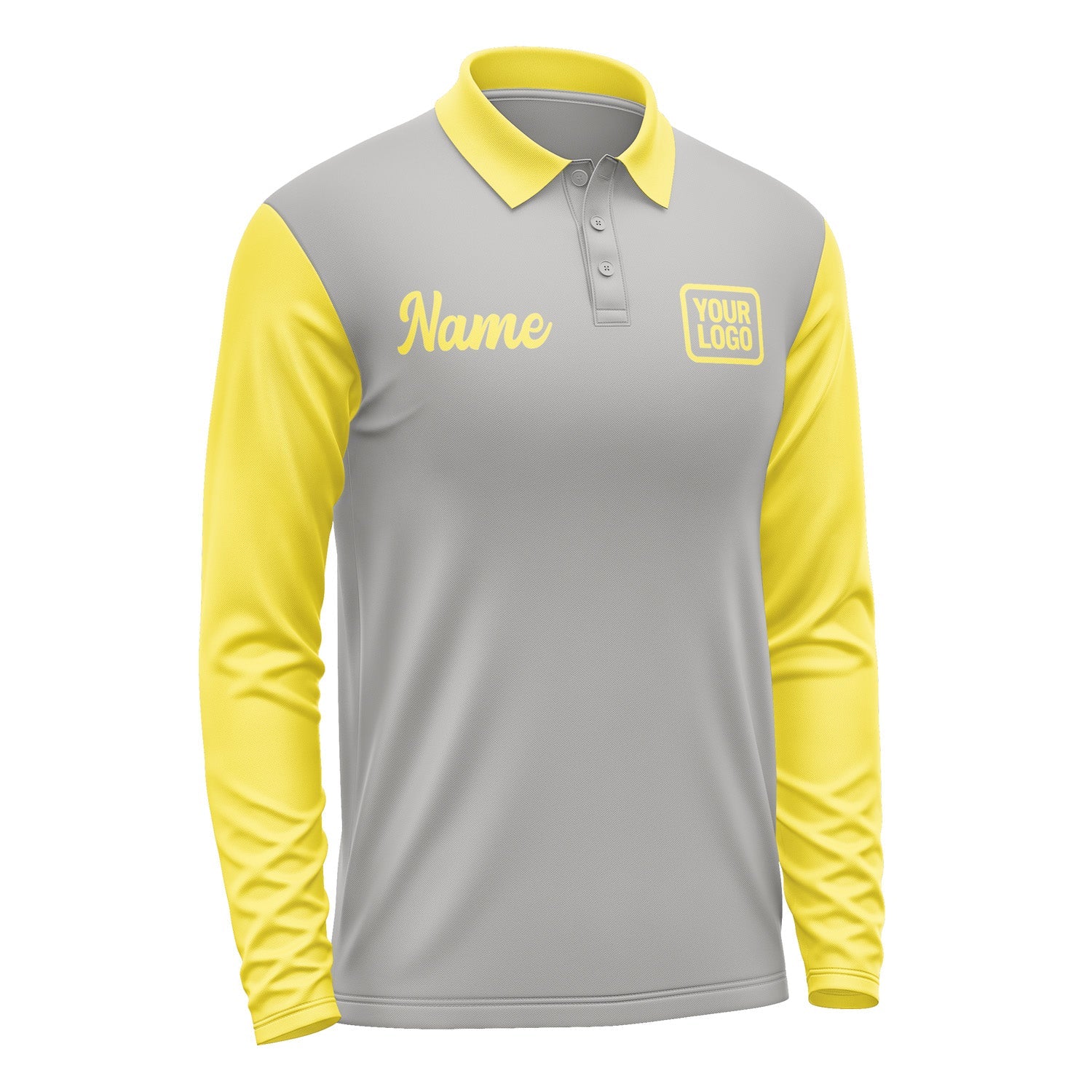 Custom Gray Light Yellow Long Sleeve Polo Shirt Pl042626B126