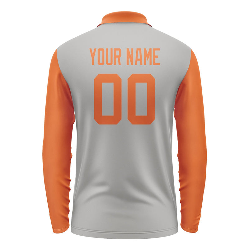 Custom Gray Orange Long Sleeve Polo Shirt Pl042828B128