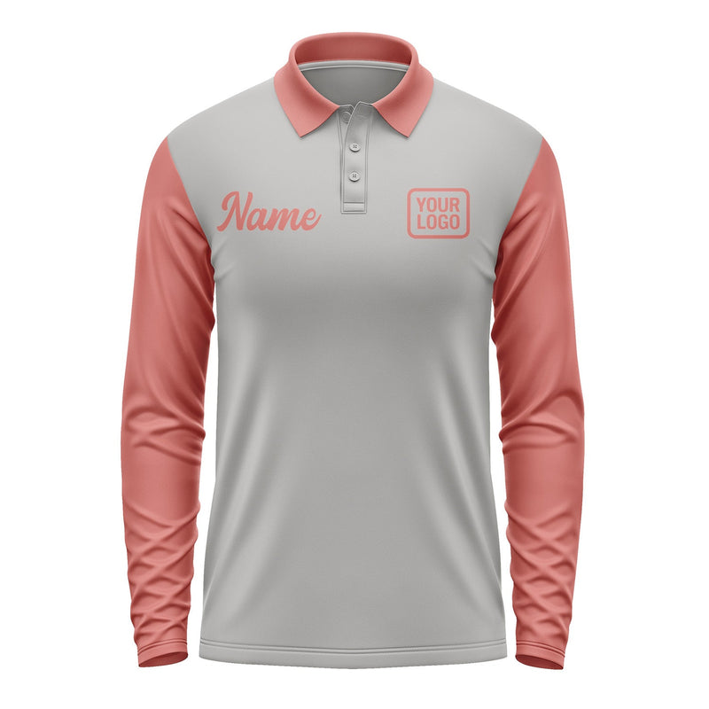 Custom Gray Copper Rose Long Sleeve Polo Shirt Pl042929B129