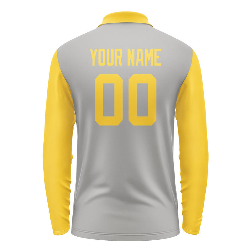 Custom Gray Gold Long Sleeve Polo Shirt Pl043030B130