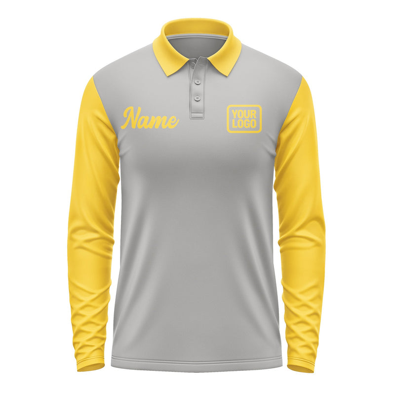 Custom Gray Gold Long Sleeve Polo Shirt Pl043030B130