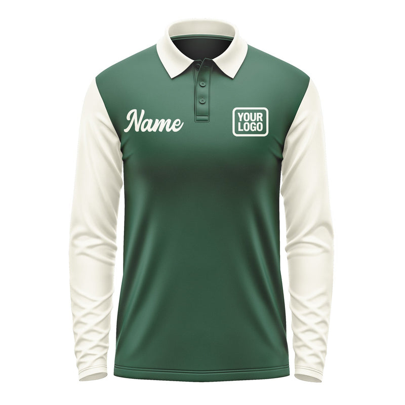 Custom Green Cream Long Sleeve Polo Shirt Pl050303B103