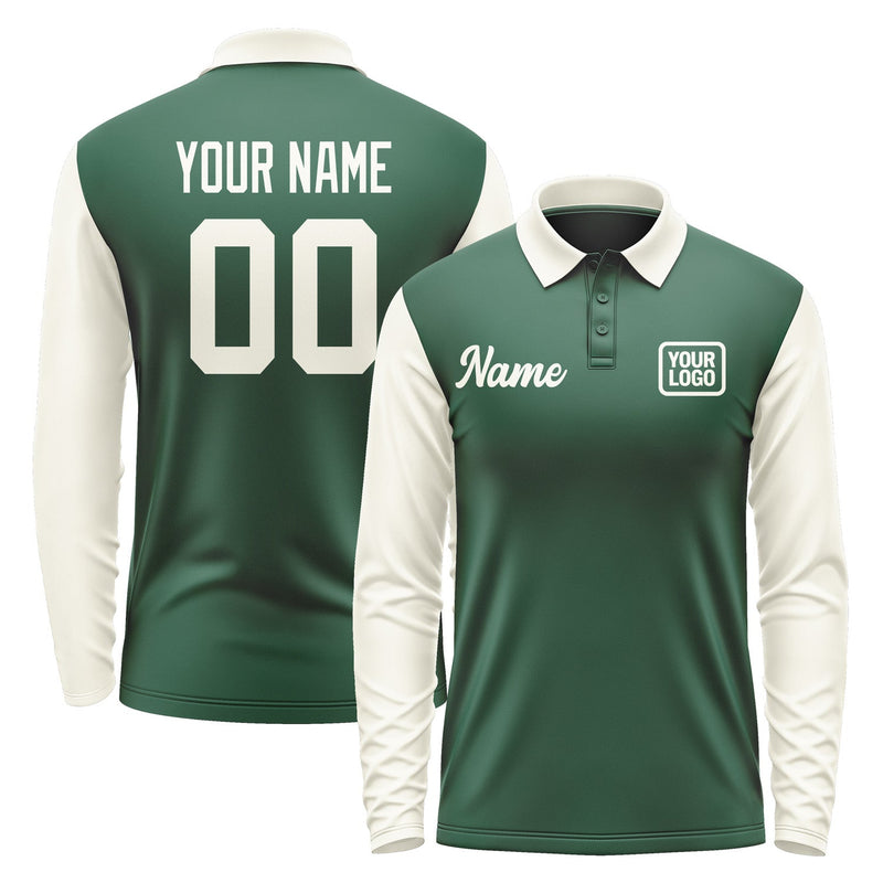 Custom Green Cream Long Sleeve Polo Shirt Pl050303B103