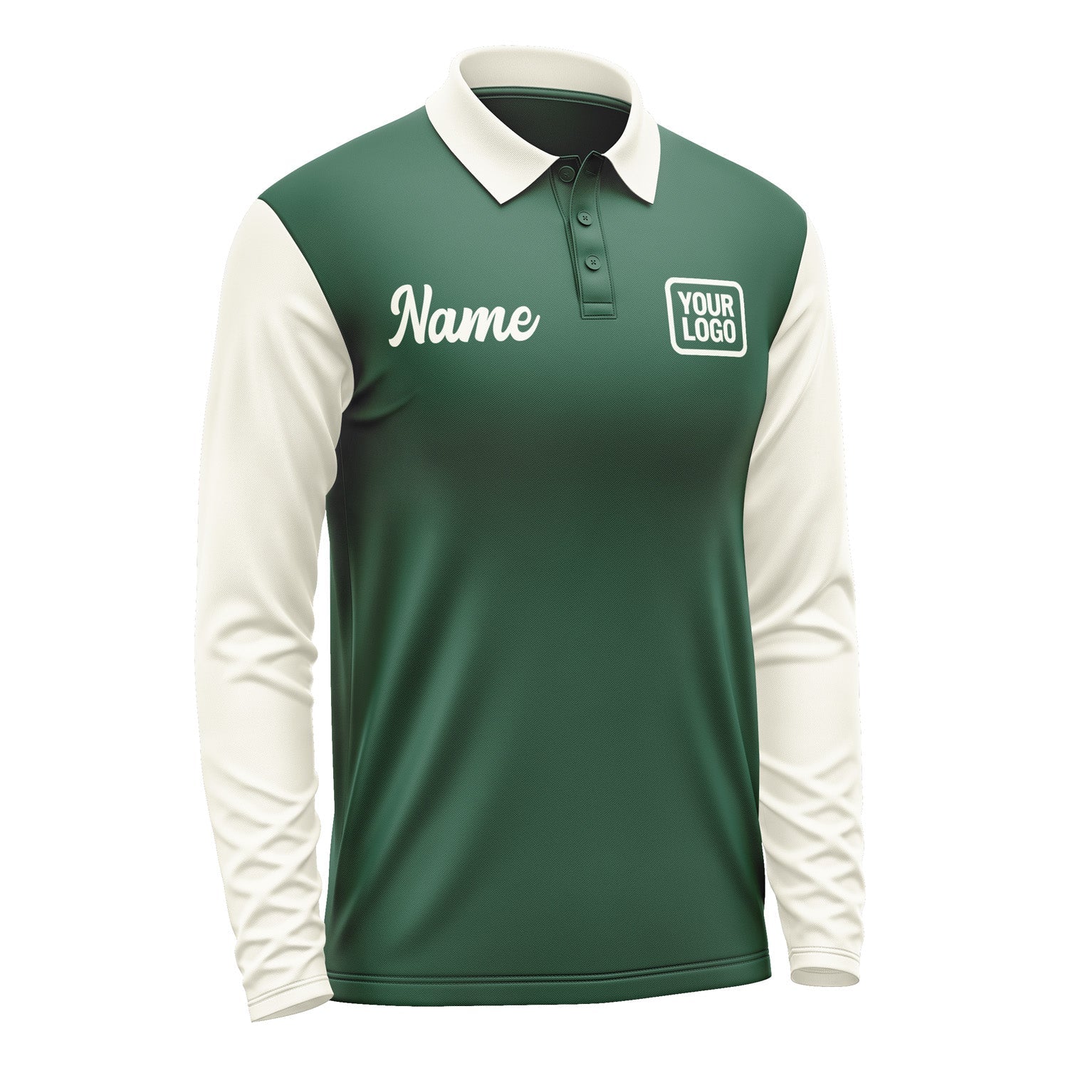 Custom Green Cream Long Sleeve Polo Shirt Pl050303B103
