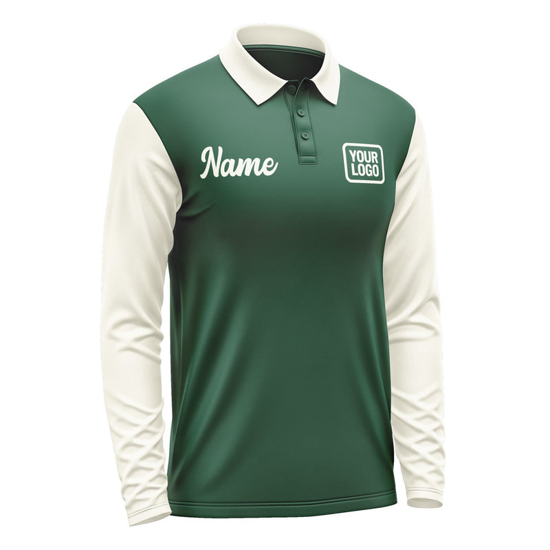 Custom Green Cream Long Sleeve Polo Shirt Pl050303B103