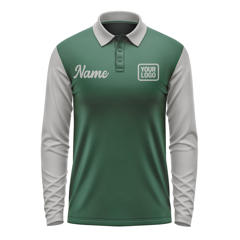Custom Green Gray Long Sleeve Polo Shirt Pl050404B104