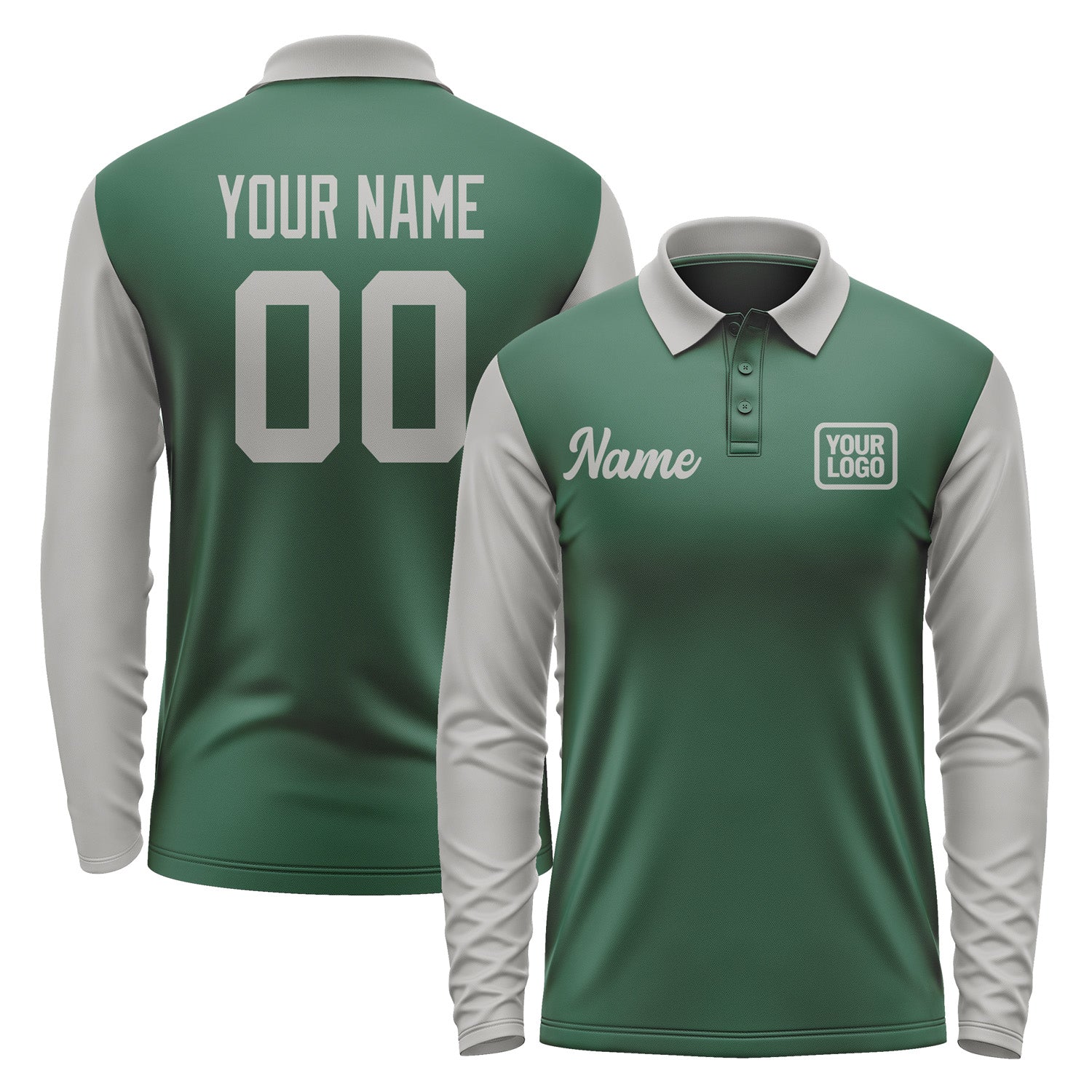 Custom Green Gray Long Sleeve Polo Shirt Pl050404B104