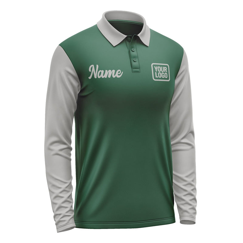 Custom Green Gray Long Sleeve Polo Shirt Pl050404B104