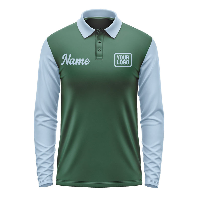Custom Green Light Blue Long Sleeve Polo Shirt Pl050808B108