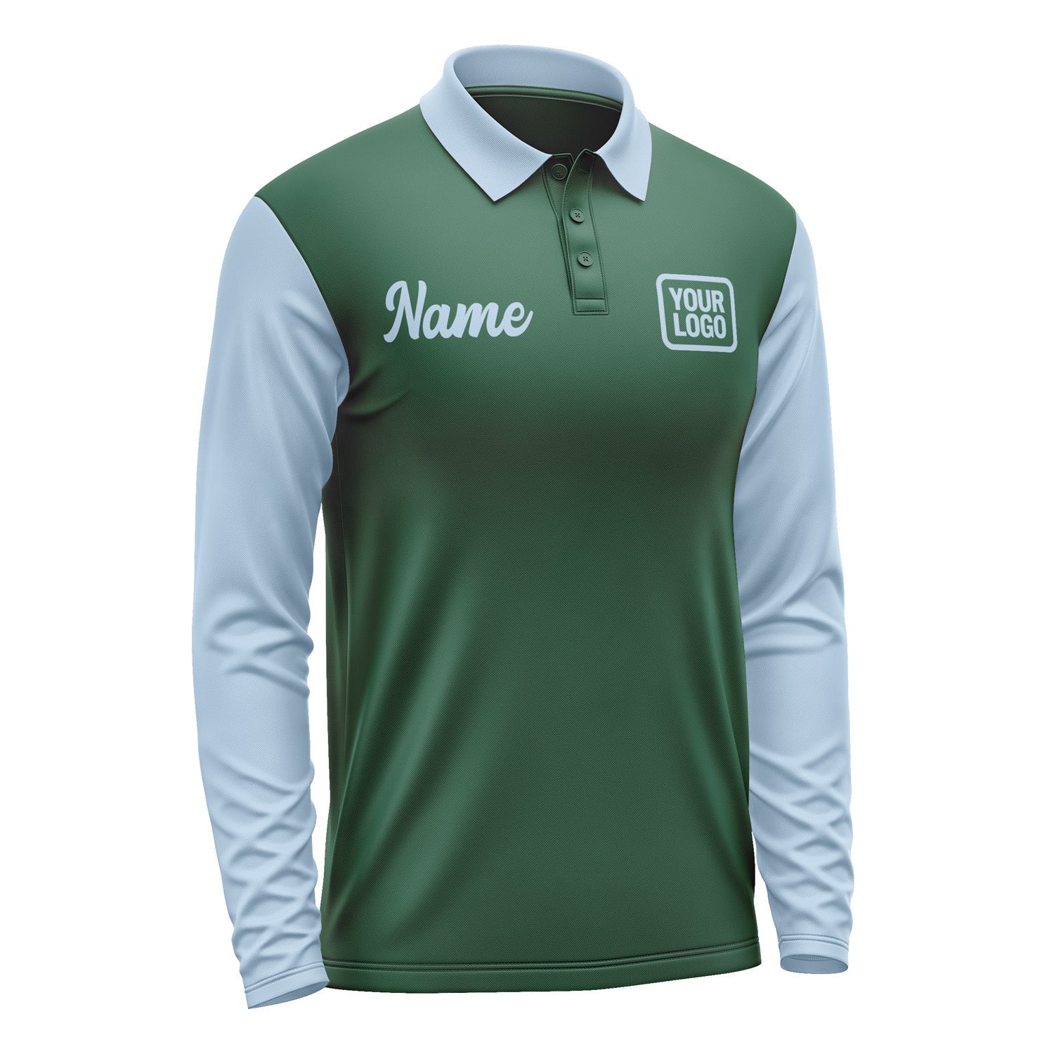 Custom Green Light Blue Long Sleeve Polo Shirt Pl050808B108
