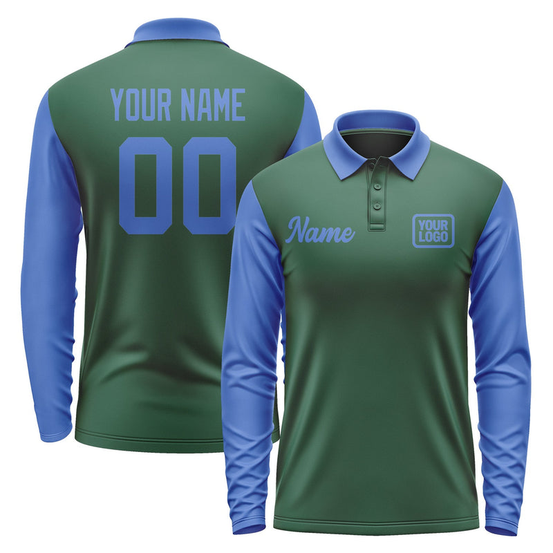 Custom Green Sky Blue Long Sleeve Polo Shirt Pl050909B109