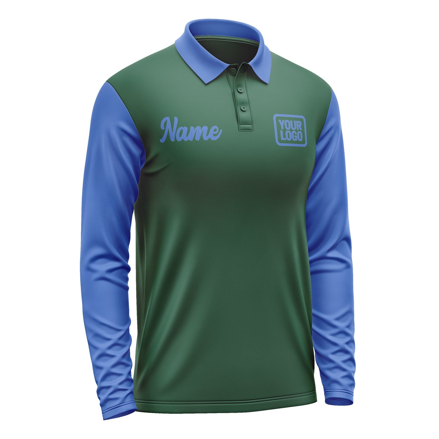 Custom Green Sky Blue Long Sleeve Polo Shirt Pl050909B109