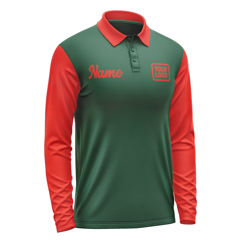 Custom Green Orange Red Long Sleeve Polo Shirt Pl051212B112