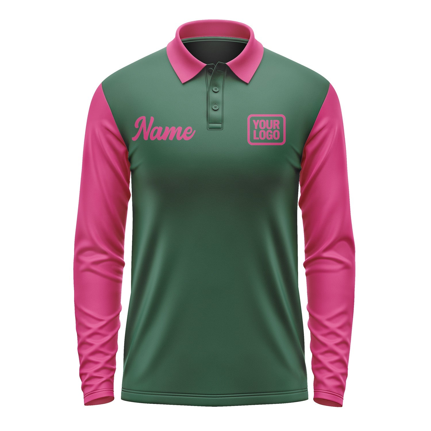 Custom Green Pink Long Sleeve Polo Shirt Pl051313B113