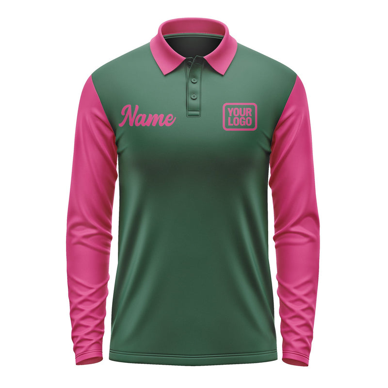 Custom Green Pink Long Sleeve Polo Shirt Pl051313B113