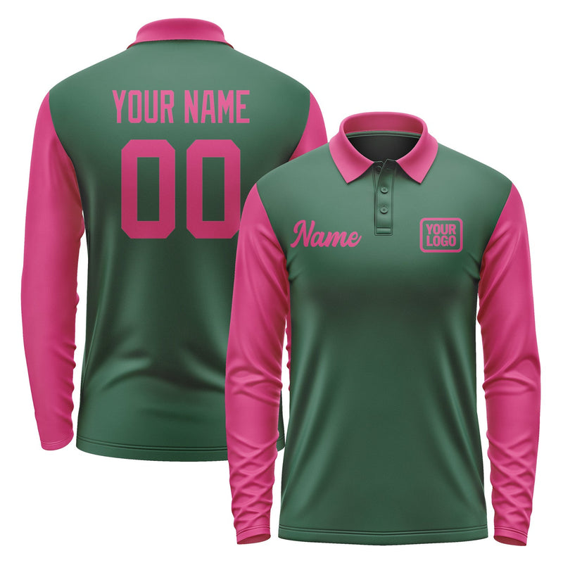 Custom Green Pink Long Sleeve Polo Shirt Pl051313B113