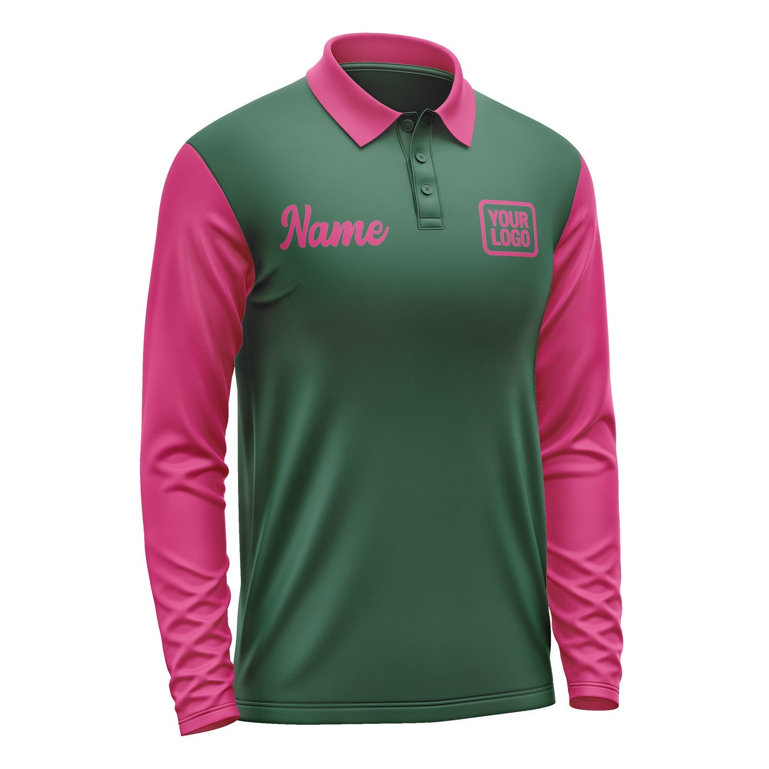 Custom Green Pink Long Sleeve Polo Shirt Pl051313B113