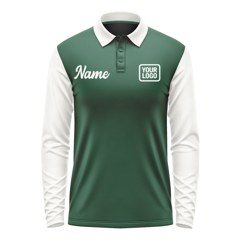 Custom Green White Long Sleeve Polo Shirt Pl051818B118