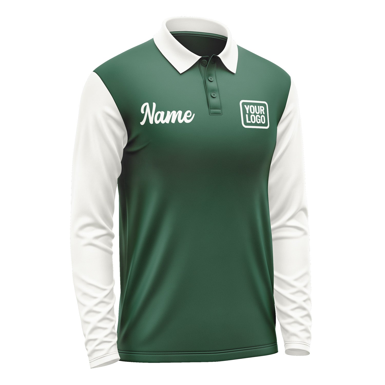 Custom Green White Long Sleeve Polo Shirt Pl051818B118