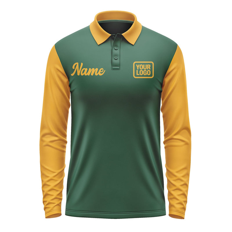 Custom Green Yellow Long Sleeve Polo Shirt Pl051919B119