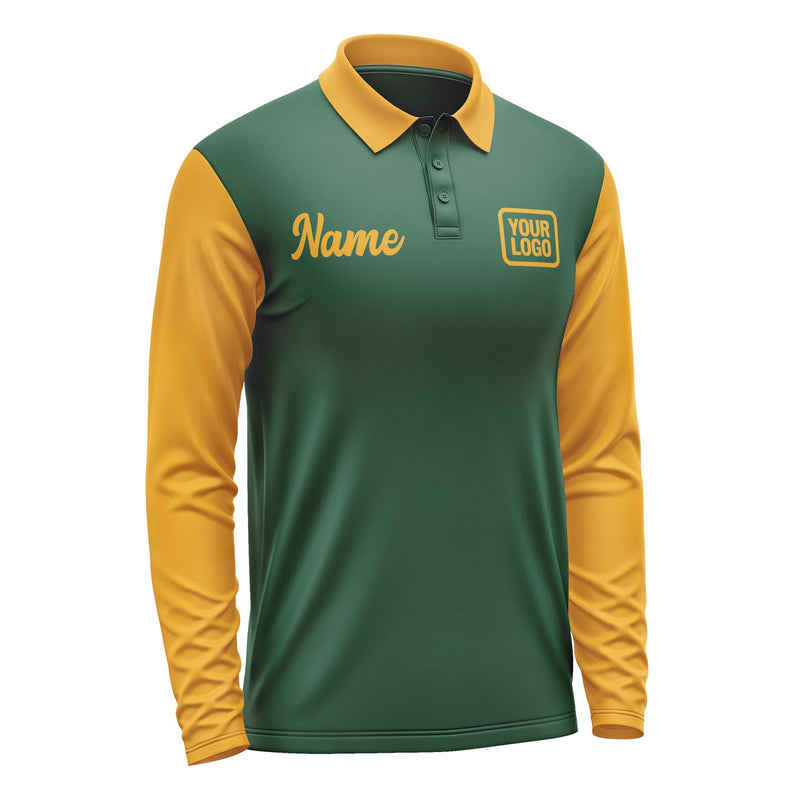 Custom Green Yellow Long Sleeve Polo Shirt Pl051919B119